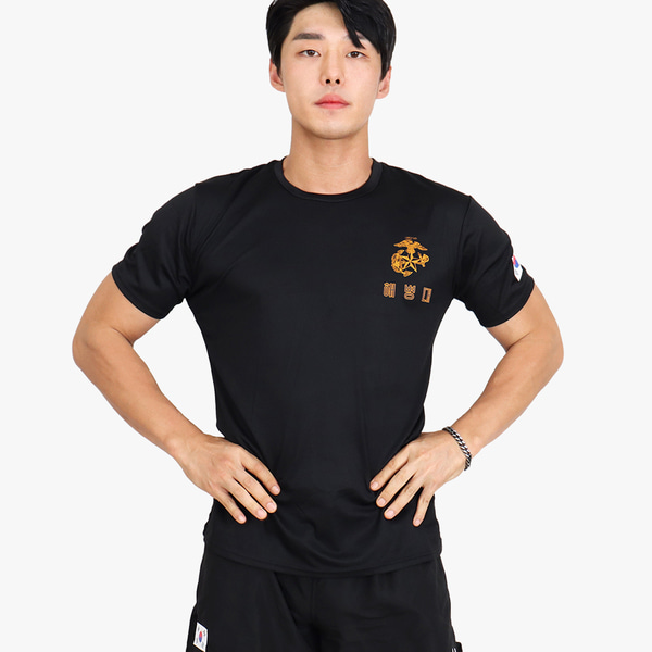 쿨드라이 ROKMC 반팔 해병대 검정 군인 군용 티셔츠