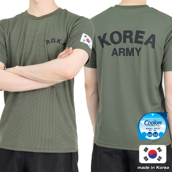 쿨론 스포츠웨어 반팔 ROKA 카키 군인 군용 티셔츠