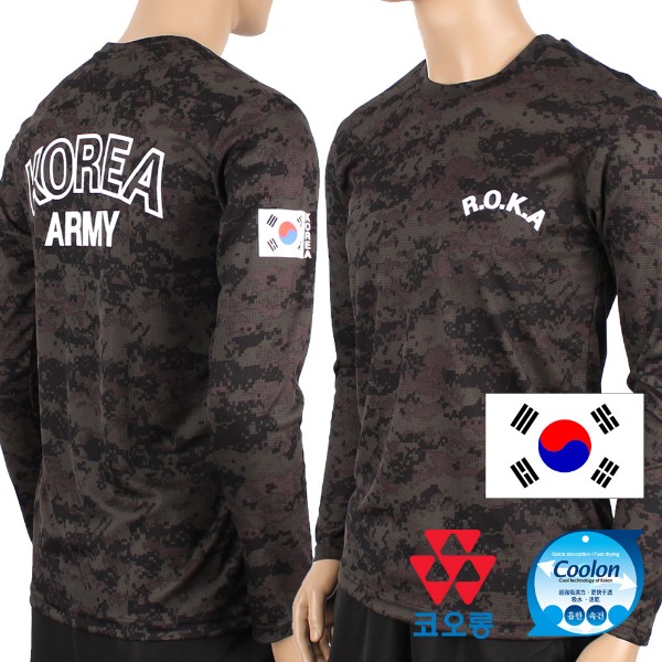 쿨론 스포츠웨어 ROKA 로카긴팔티 검정디지털 로카티 군인 군용 군대 티셔츠